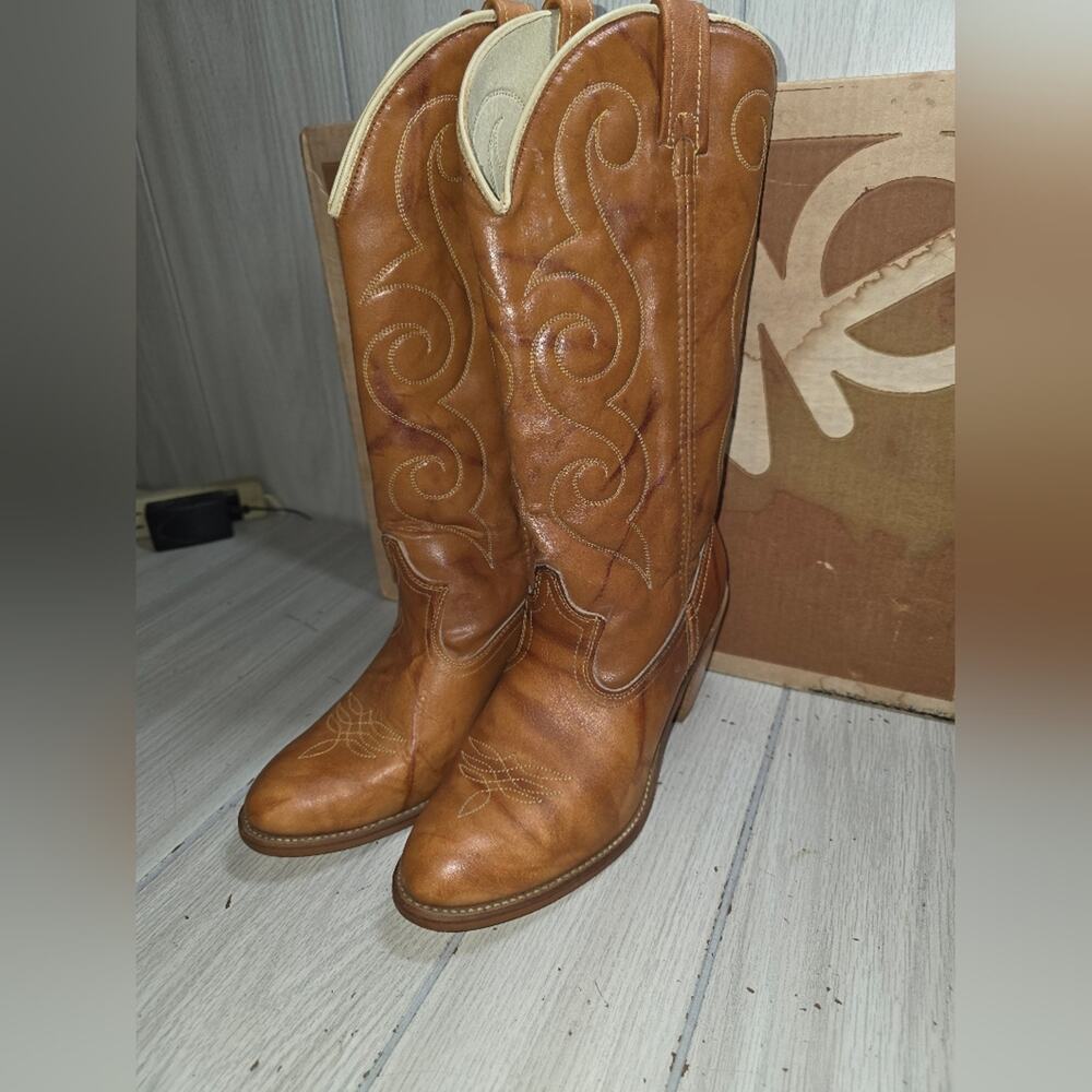 Vtg Acme Heeled Cowgirl Boots RustWomens Brown Leather 7.5 USA Made